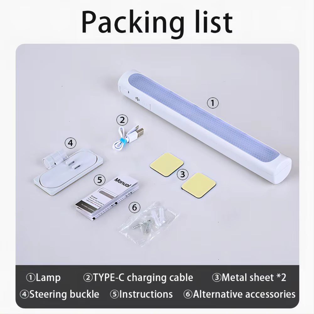 Magnetic LED Desk Lamp with Stepless Dimming and USB Rechargeable Night Light for Cabinets and Closets