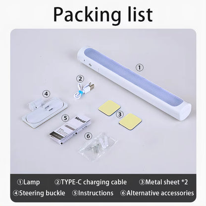 Magnetic LED Desk Lamp with Stepless Dimming and USB Rechargeable Night Light for Cabinets and Closets