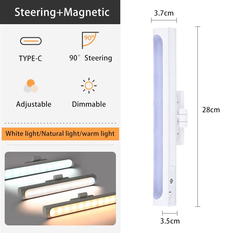 Magnetic LED Desk Lamp with Stepless Dimming and USB Rechargeable Night Light for Cabinets and Closets