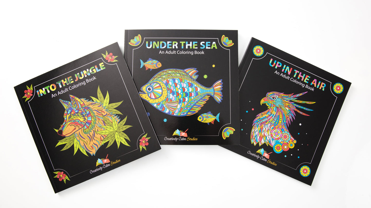 Adult Coloring Book Collection: Three Distinct Volumes Featuring Designs Inspired by Sky, Land, and Sea for Relaxation and Mindfulness