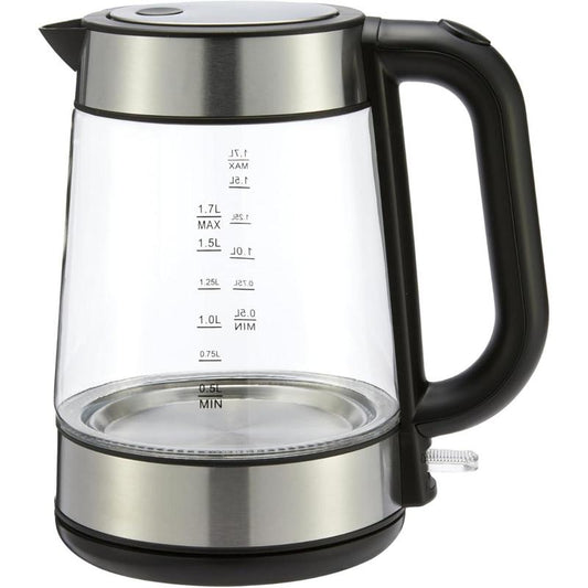 Cordless Electric Kettle with Glass and Stainless Steel Design, 1500W, 1.7L Capacity, Boil-Dry Protection, and Auto Shut-Off, Black and Silver