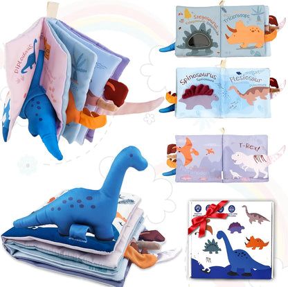 Baby Books Toys 0-6-12 Months, Baby Boy Gifts,Touch and Feel Crinkle Books with Dino Doll, Newborn Infant Toys 6-9-12 Months, Carseat Toys Teething Toys Christmas Stocking Stuffers for Babies